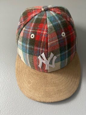 Kith x New Era Plaid Baseball Cap with Tan Suede Brim - Red, Green, Blue